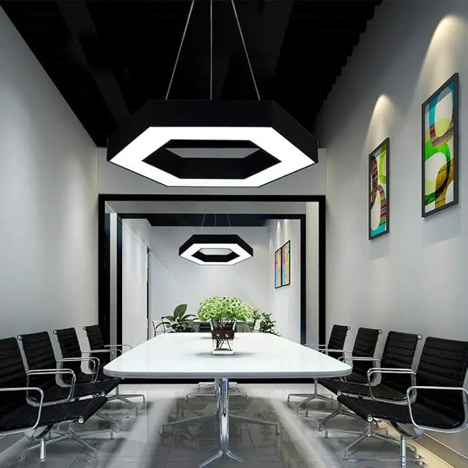 LÁMPARA COLGANTE LED HEXAGONAL 42W NEGRA - DISEÑO MODERNO