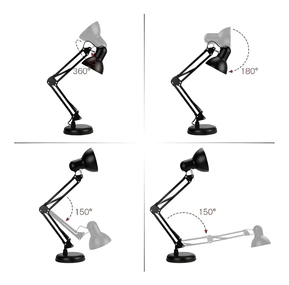LÁMPARA FLEXIBLE DE ESCRITORIO PARA ESTUDIO Y DIBUJO CON CLIP -NEGRA
