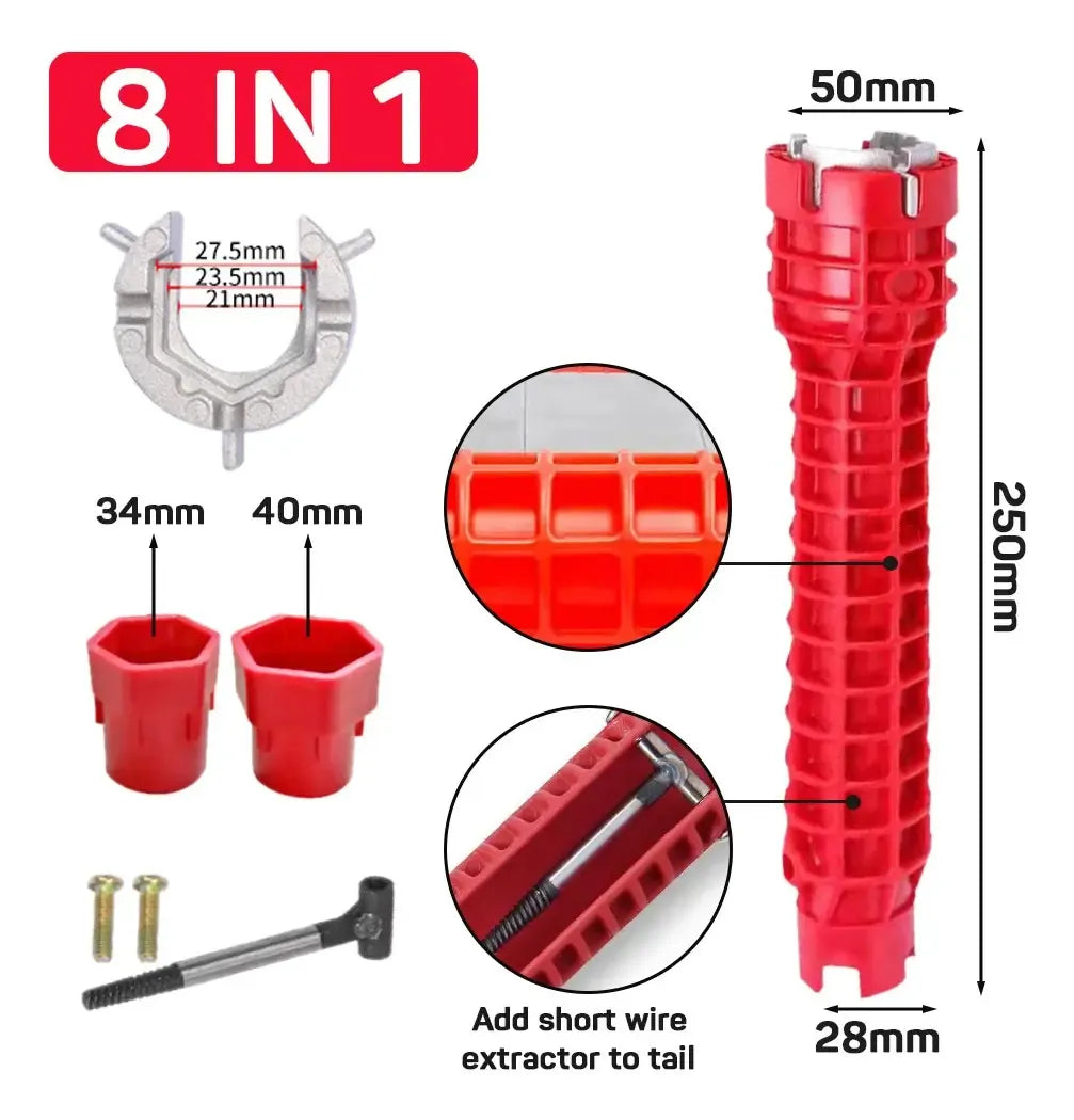 LLAVE AJUSTABLE GASFITERÍA MULTIUSO FLEXIBLE DESAGUE COCINA ROJA