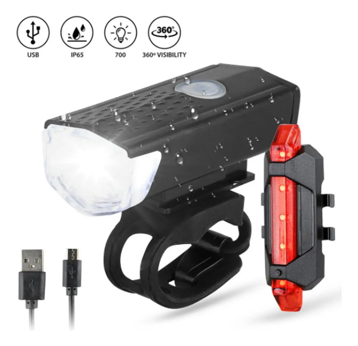 PACK 2 LUCES LED BICIBLETA USB TRASERA Y DELANTERA NORPLAT -NEGRO