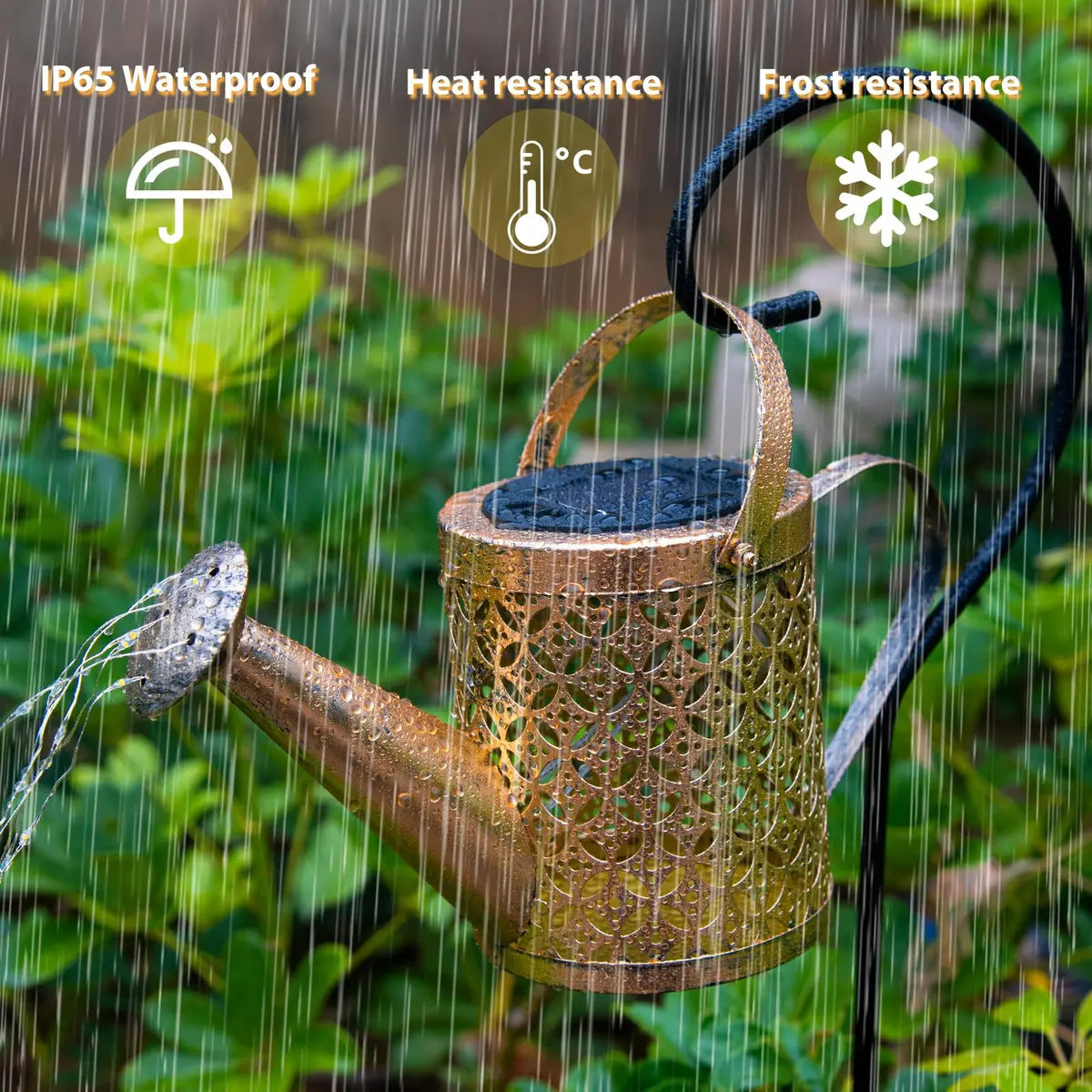 REGADERA SOLAR LED DECORATIVA PARA JARDÍN - IMPERMEABLE COLOR DORADO