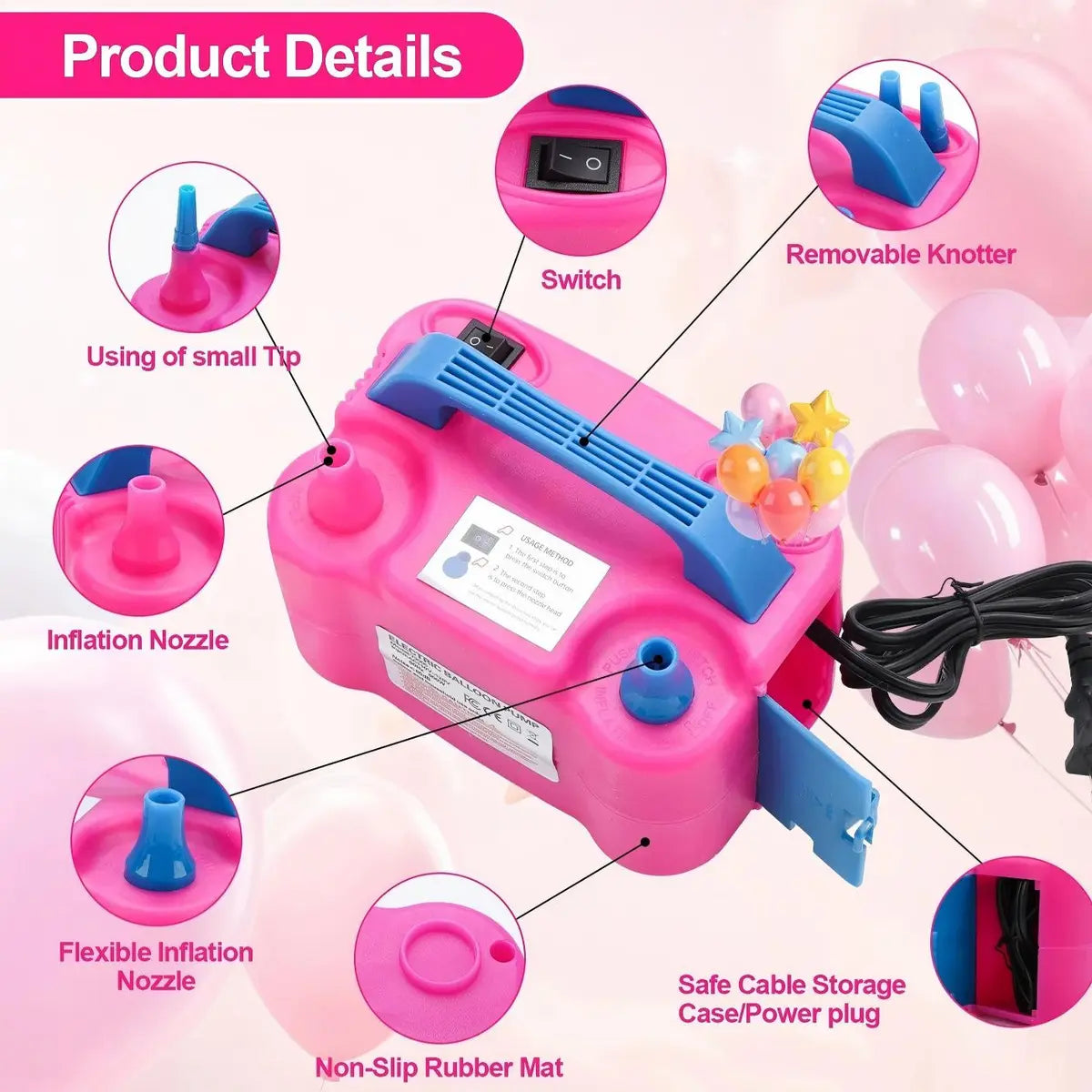 INFLADOR DE GLOBOS ELÉCTRICO PARA FIESTAS Y CUMPLEAÑOS