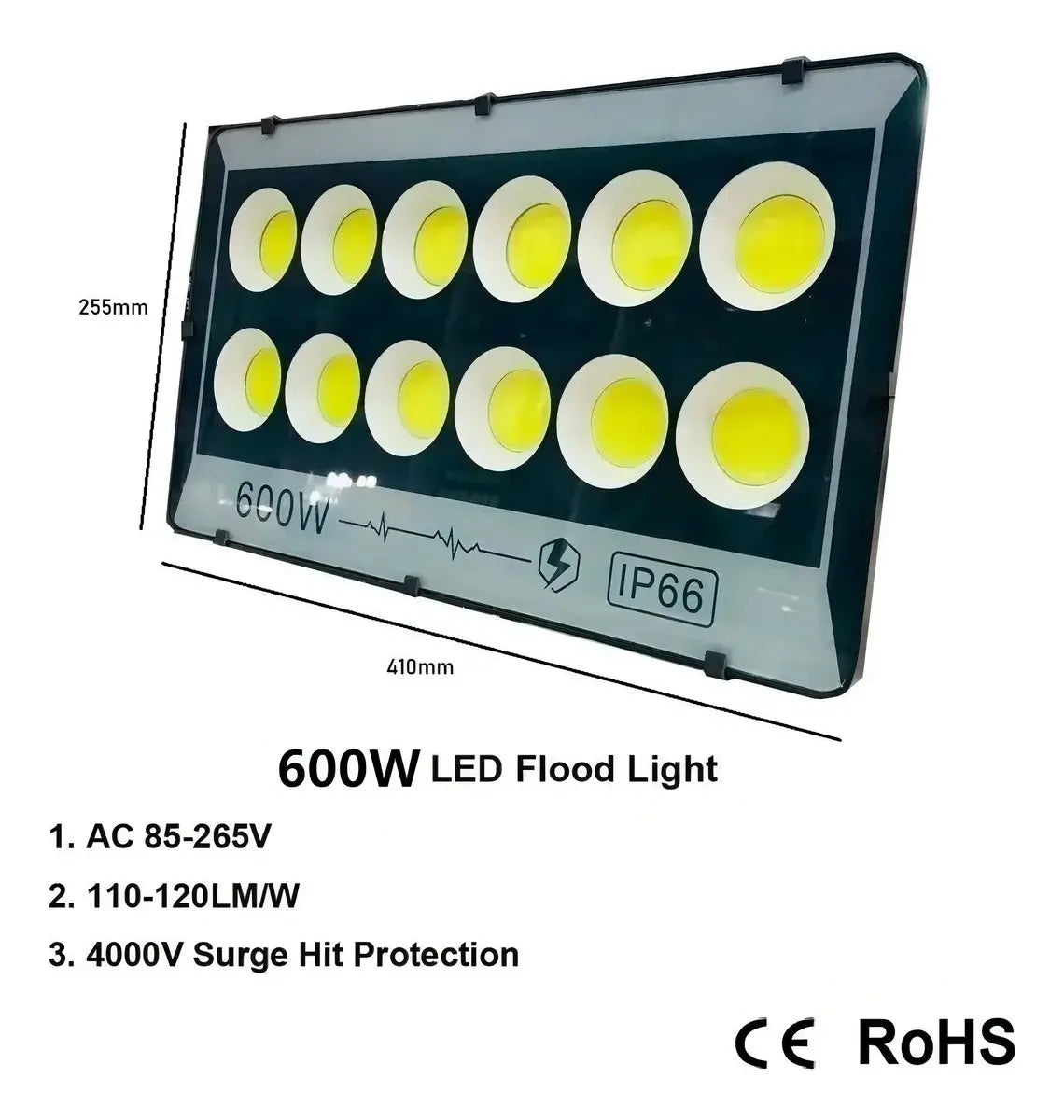 FOCO LED PLANO REFLECTOR MULTILED 600W EXTERIOR BLANCO FRÍO GRIS