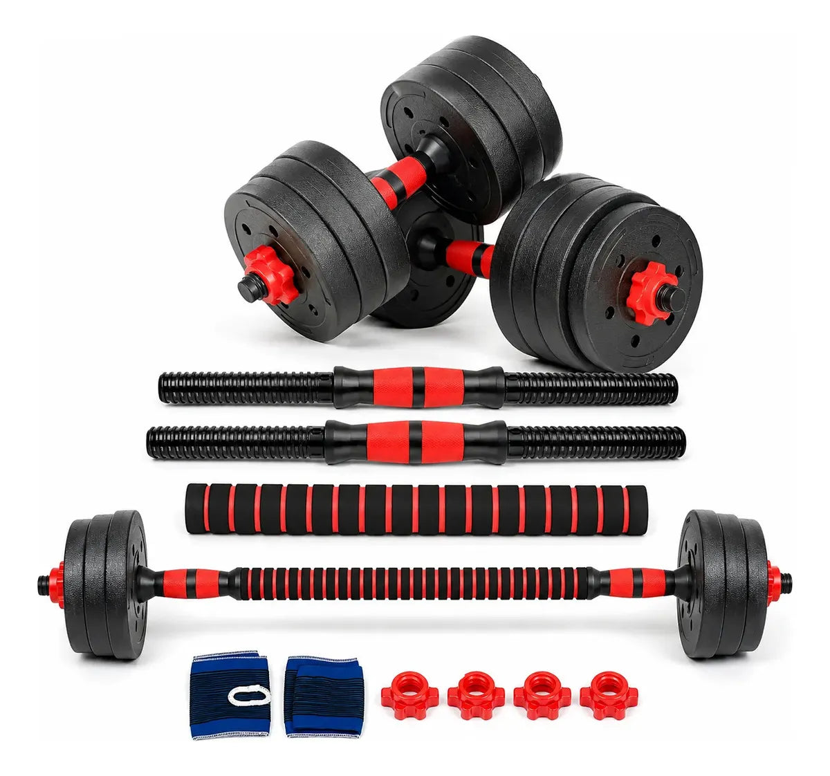 SET MANCUERNAS AJUSTABLES 20KG BARRA EXTENSIBLE DISCOS NEGROS FITNESS