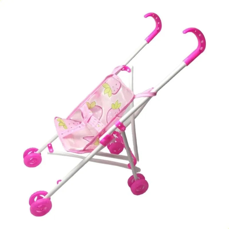 COCHE PARA MUÑECAS INFANTIL 33 CM - PLEGABLE ROSADO