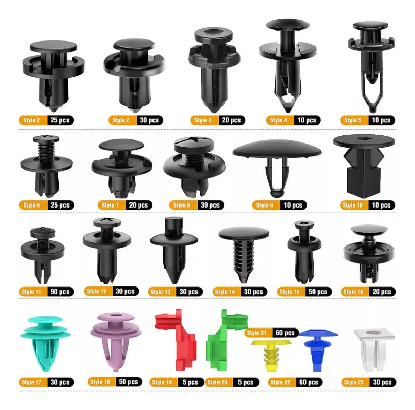 KIT 725 CLIPS DE RETENCIÓN PLÁSTICO PARA AUTO - USO UNIVERSAL
