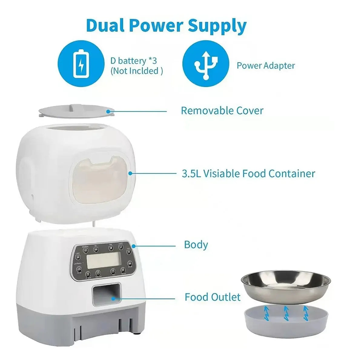 DISPENSADOR AUTOMÁTICO PARA PERROS Y GATOS CON GRABACIÓN DE VOZ