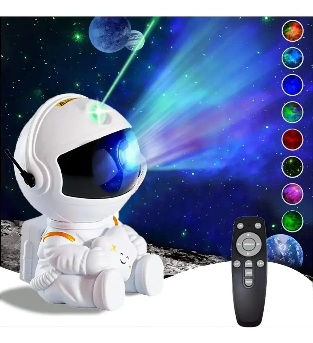 LÁMPARA ASTRONAUTA PROYECTOR GALAXIA LED ESTRELLAS USB CON CONTROL REMOTO
