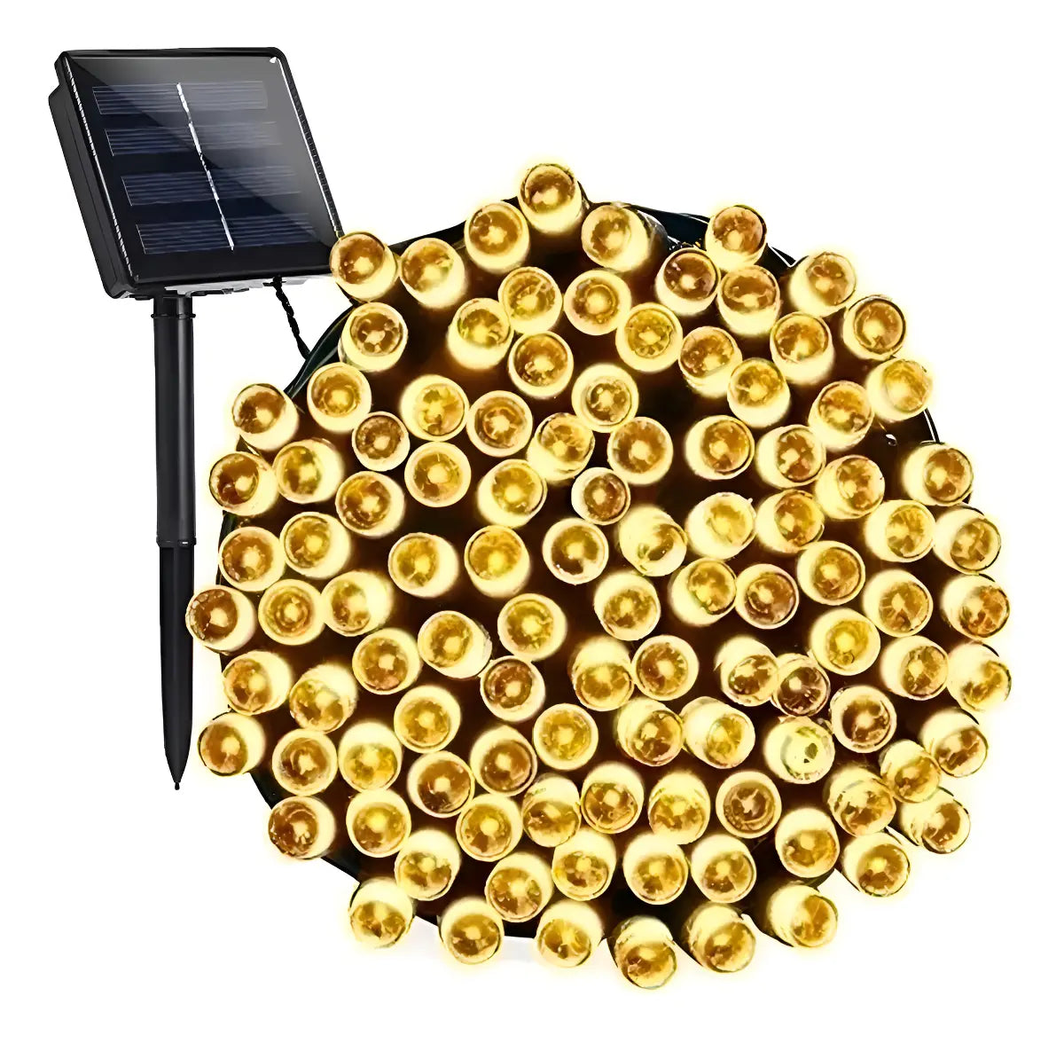 LUCES GUIRNALDA SOLAR 100 LED CÁLIDA AMARILLA 10 METROS