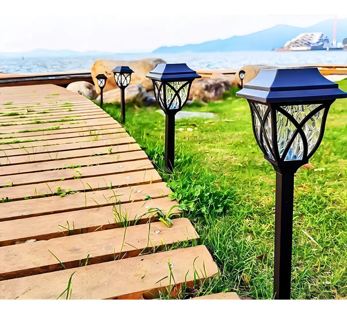 PACK 6 LUCES SOLARES PARA JARDÍN CON ESTACA - ESTILO INGLÉS NEGRO