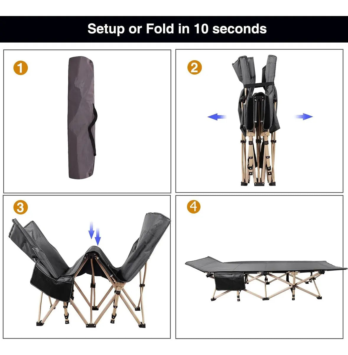 CATRE CAMA CAMPING PLEGABLE PORTÁTIL SEANITE GRIS OSCURO