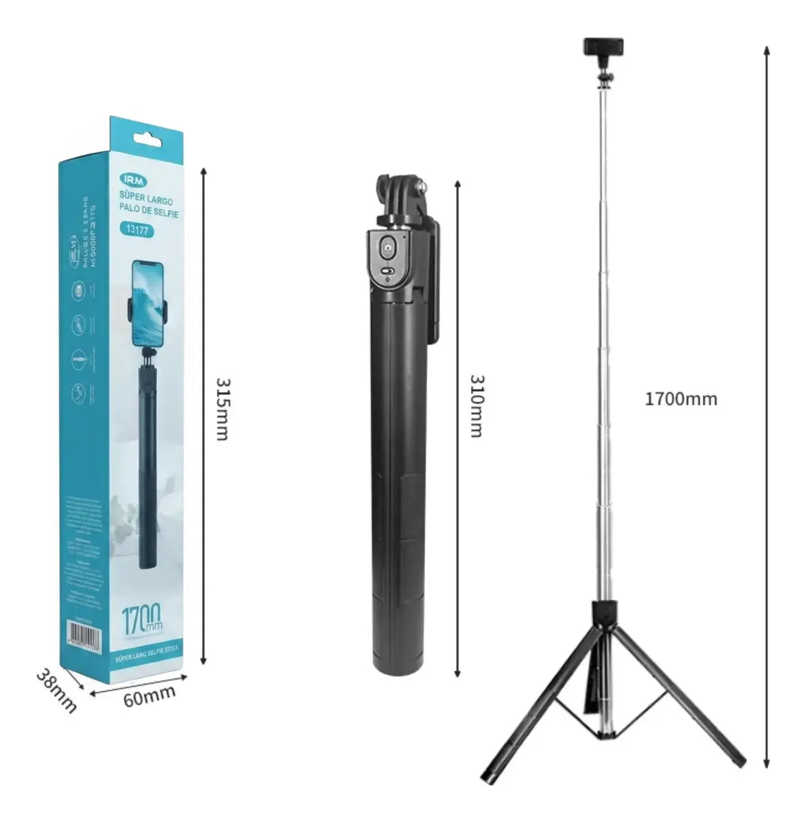 TRÍPODE CELULAR PALO SELFIE 170 CM BLUETOOTH CON CONTROL REMOTO