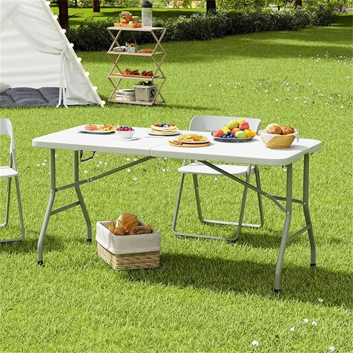 MESA PLEGABLE BLANCA PORTÁTIL CAMPING 180X74 CM SIN SILLAS