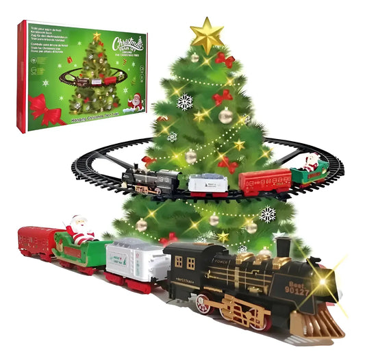 TREN DECORATIVO NAVIDAD COLGANTE O PISO 4 VAGONES CON LUCES Y SONIDO PVC