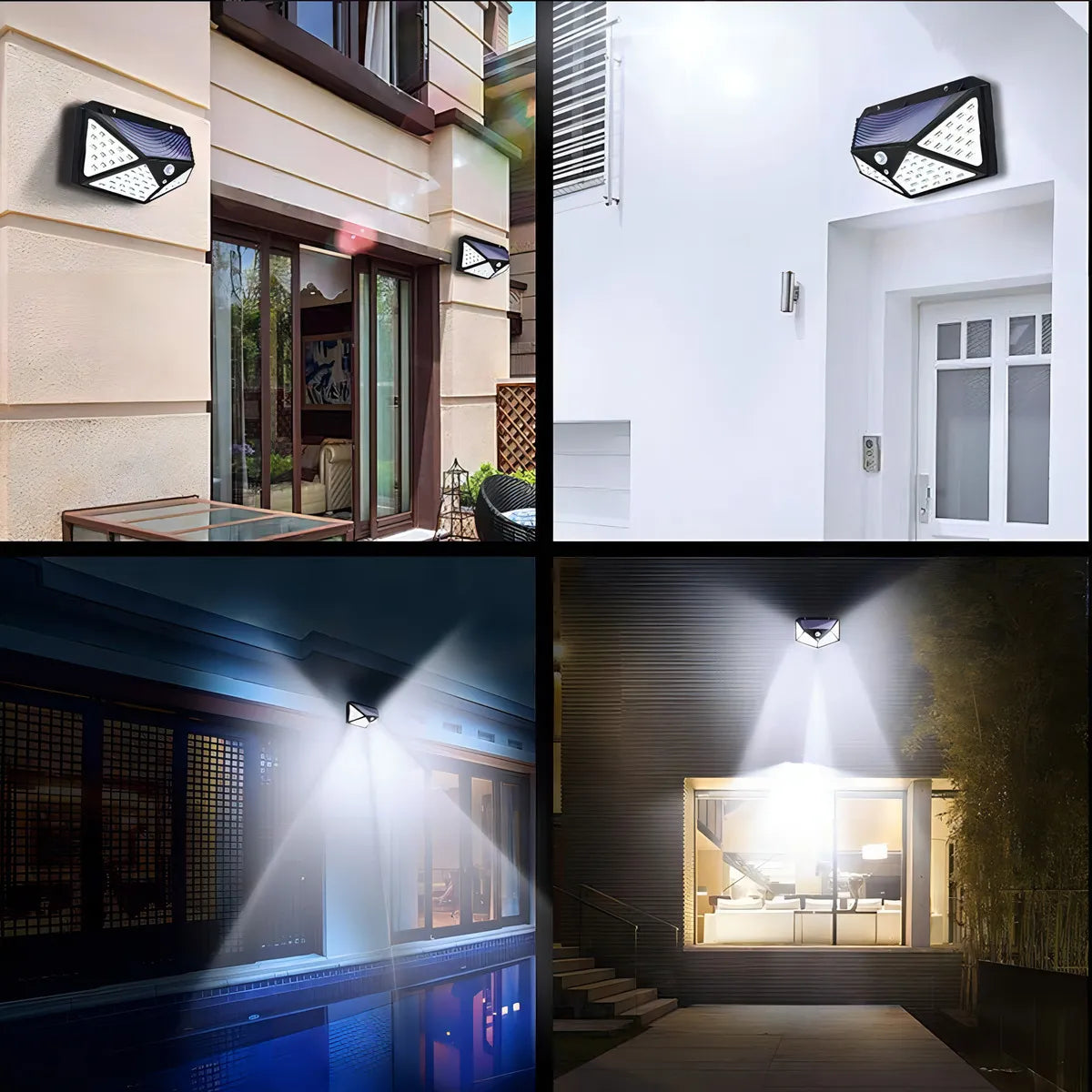 PACK 4 APLIQUES LÁMPARA SOLAR EXTERIOR 100 LED CUADRADO