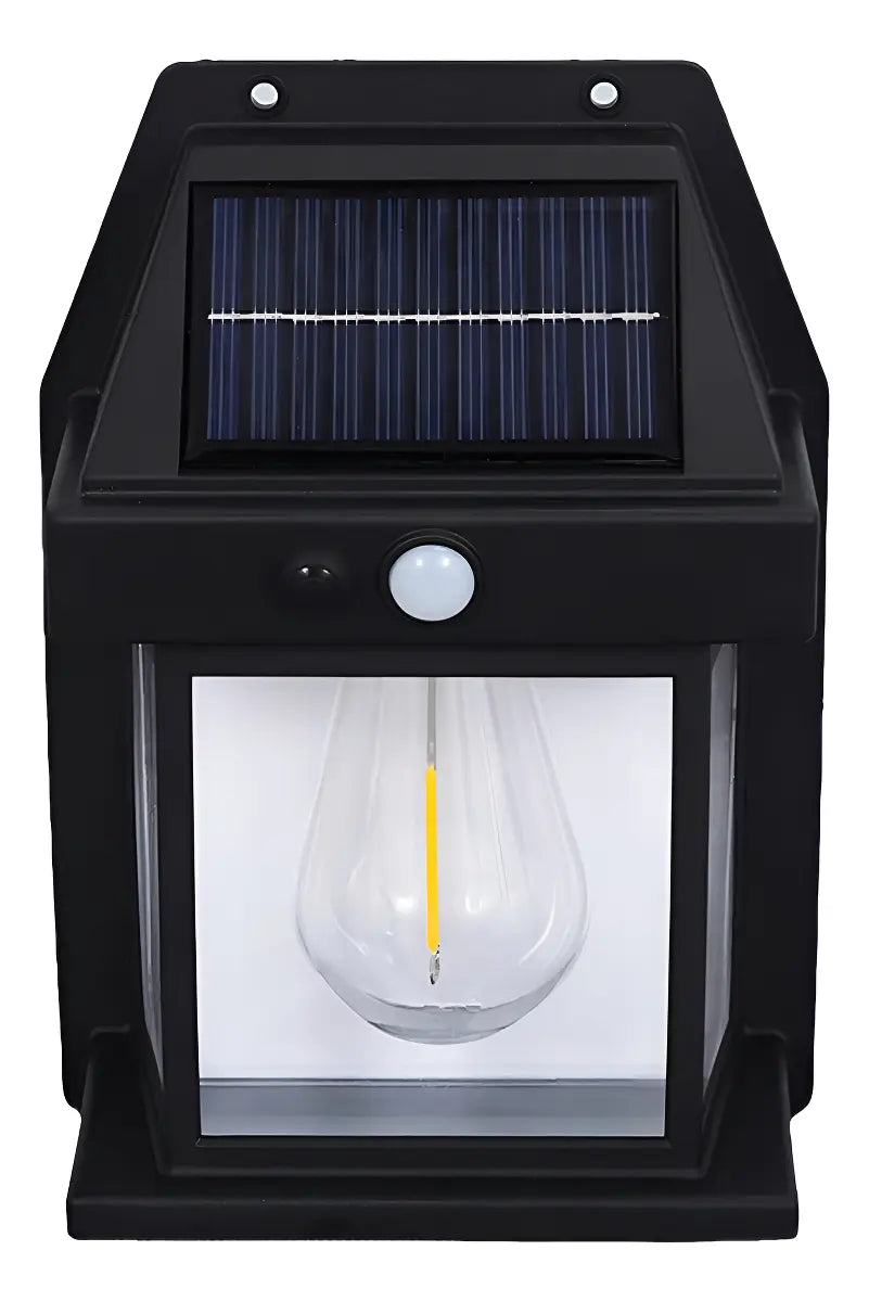 FAROL SOLAR PARED SENSOR MOVIMIENTO LUZ CÁLIDA EXTERIOR NEGRO