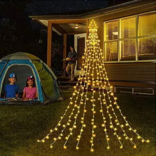 LUCES CORTINA 3M SOLAR ÁRBOL DE NAVIDAD 300 LED LUZ CÁLIDA PARA EXTERIOR