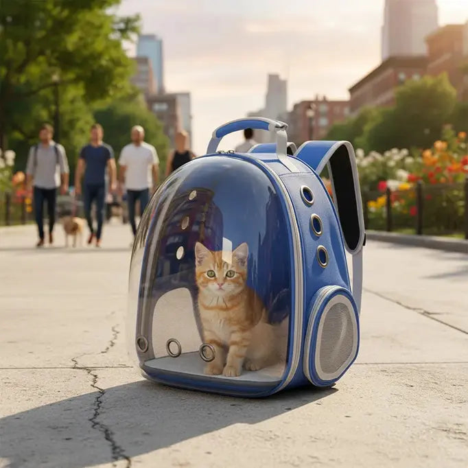 MOCHILA TRANSPORTADORA PARA MASCOTAS TRANSPARENTE TIPO CÁPSULA 6.5kg