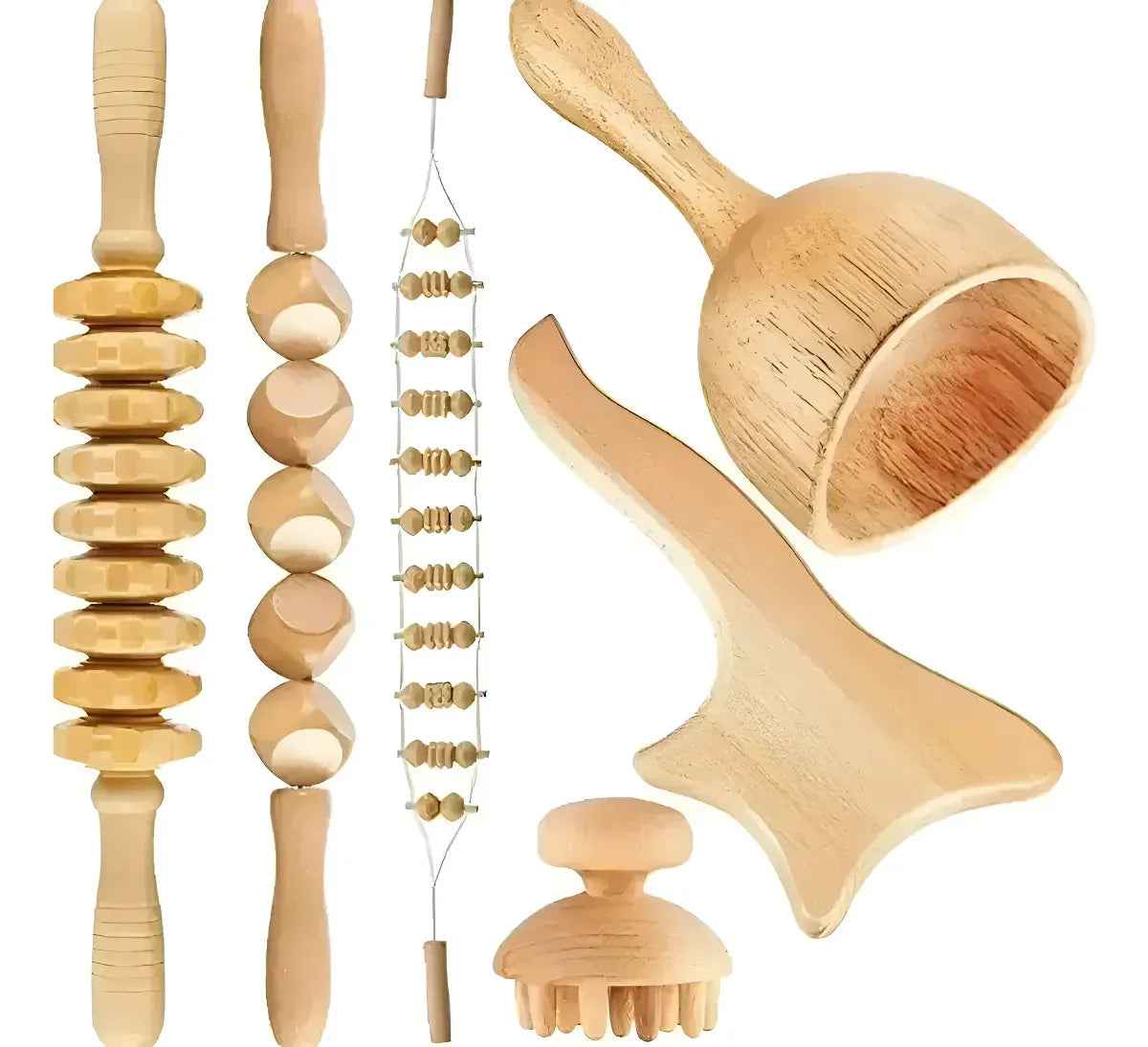 SET 6 RODILLOS MADEROTERAPIA MASAJE CORPORAL DE MADERA
