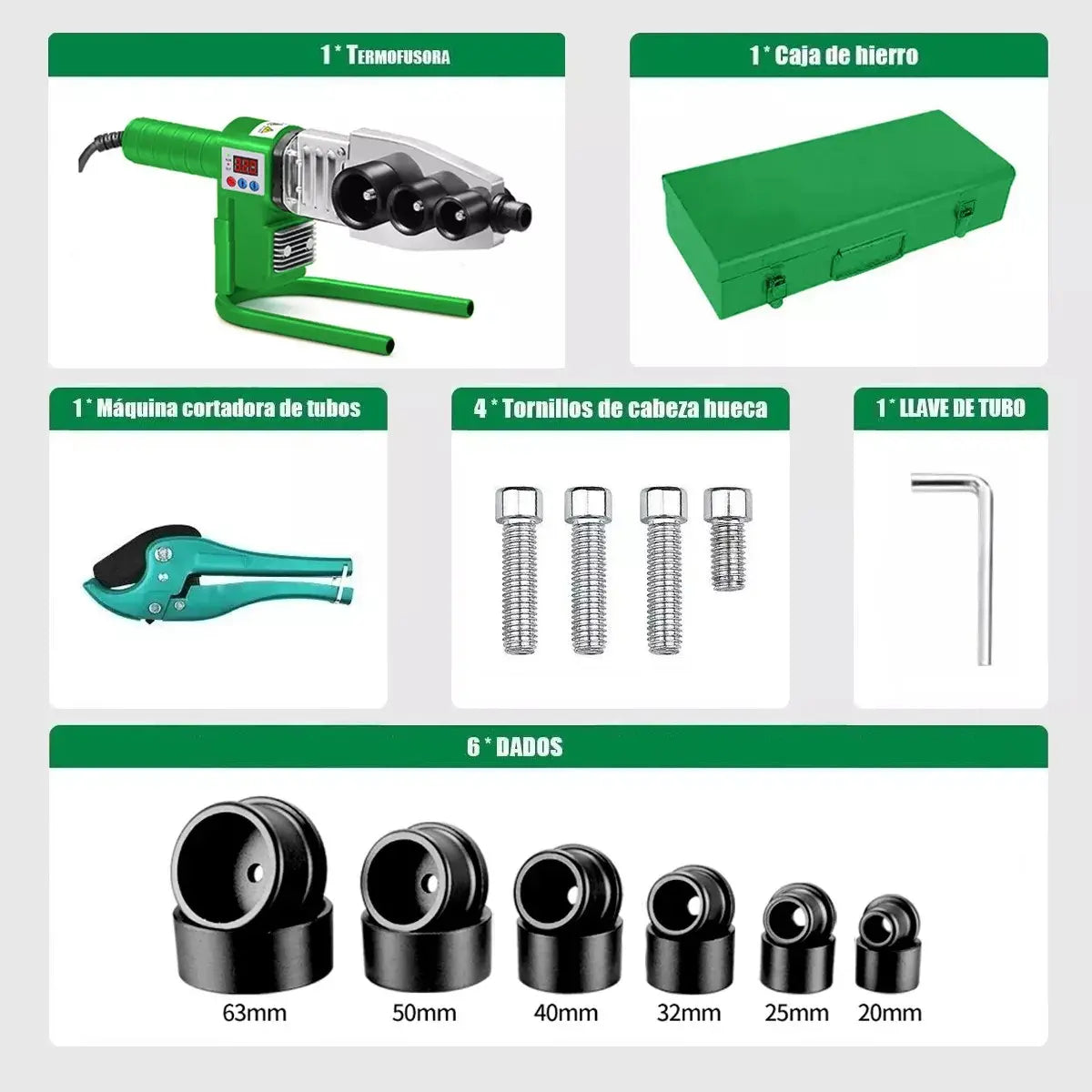 TERMOFUSOR KIT 1000W CON PANTALLA DIGITAL + 6 DADOS + TIJERAS PROFESIONALES