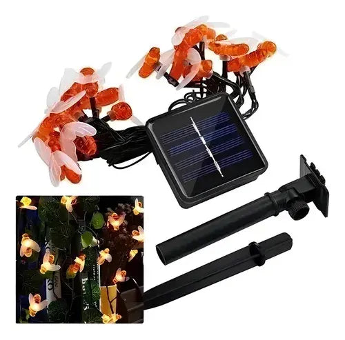 GUIRNALDA SOLAR DE ABEJAS LED CON 30 LUCES CÁLIDAS - 5 METROS PARA EXTERIOR