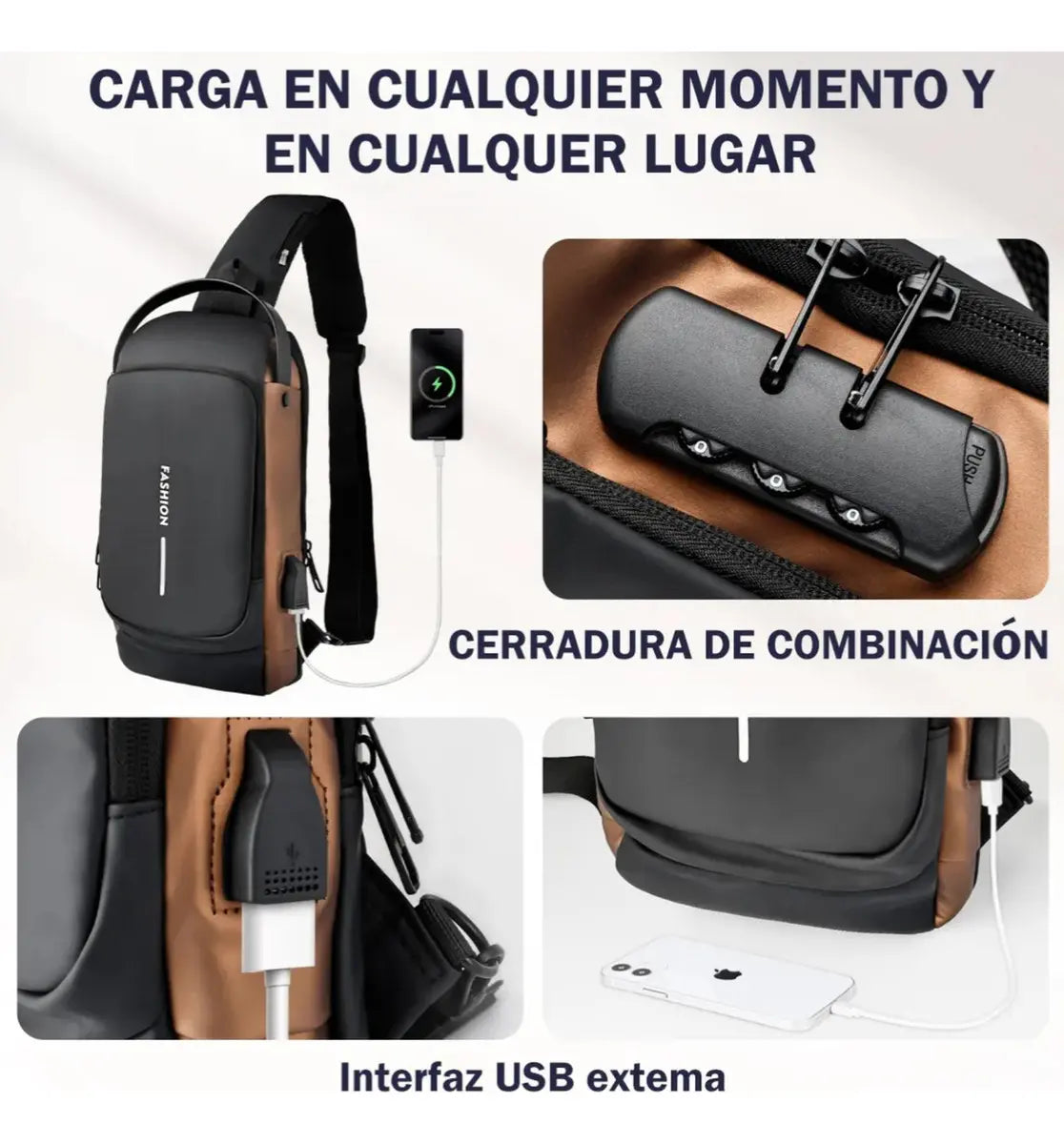 BOLSO BANANO CRUZADO ANTIRROBO IMPERMEABLE MULTIFUNCIONAL