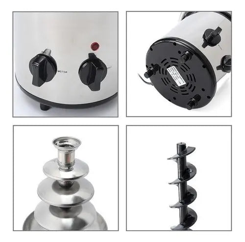 CASCADA FUENTE CHOCOLATE FONDUE 4 NIVELES ACERO INOXIDABLE
