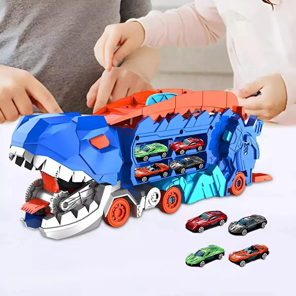 MINICAMIÓN DINOSAURIO CON 8 COCHES DE JUGUETE