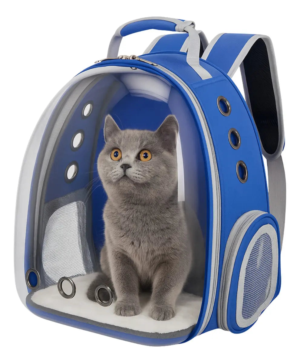 MOCHILA TRANSPORTADORA PARA MASCOTAS TRANSPARENTE TIPO CÁPSULA 6.5kg