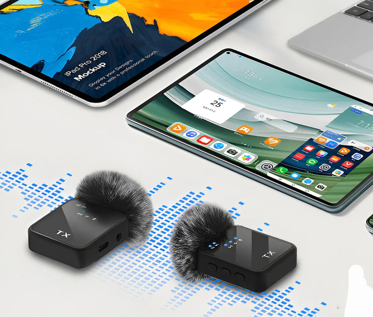 PACK 2 MICRÓFONOS INALÁMBRICOS 3 EN 1 PARA IPHONE, ANDROID Y PC -NEGRO