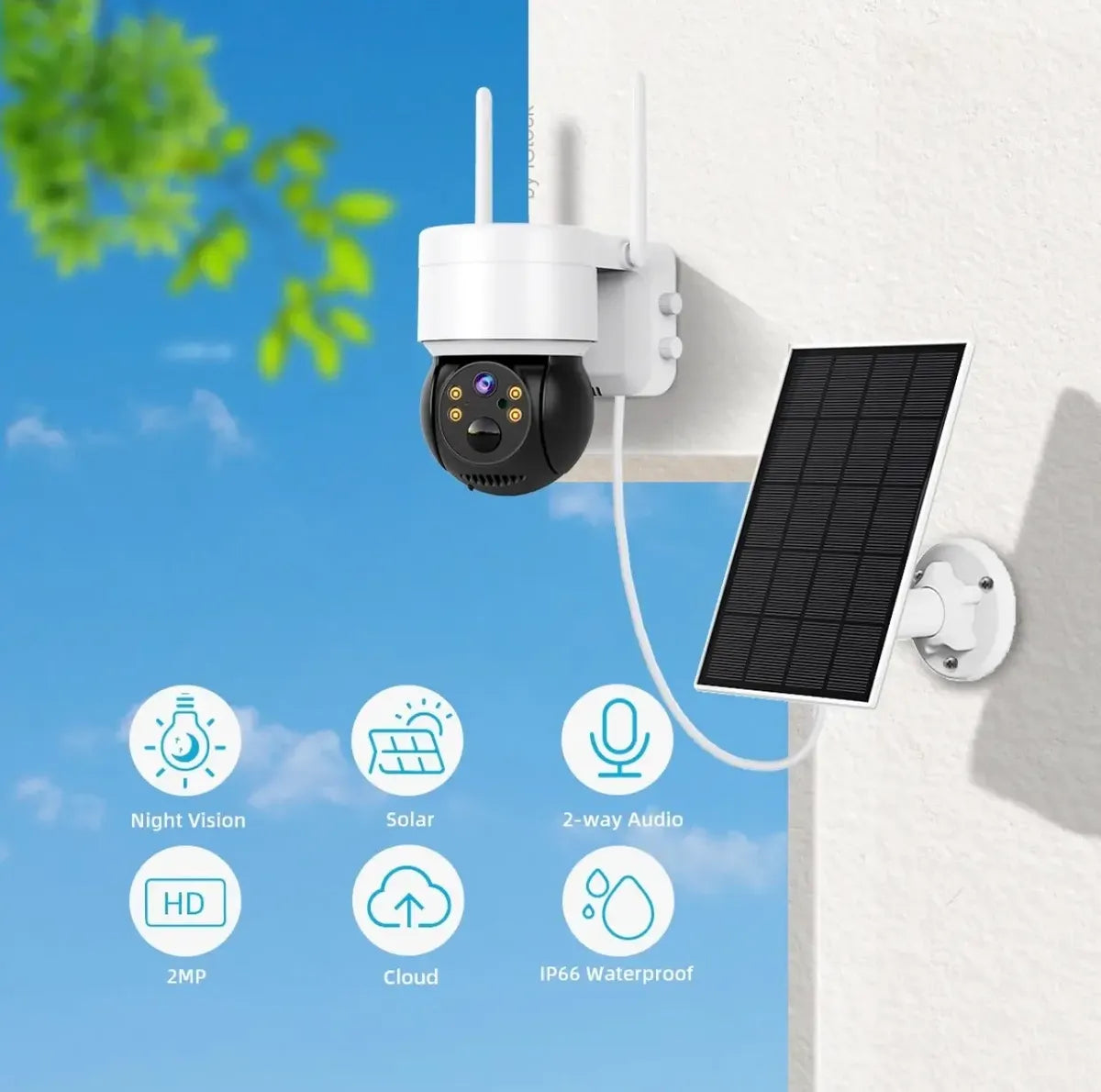 CÁMARA SOLAR EXTERIOR IP 1080P INALÁMBRICA 360° Q66 JH