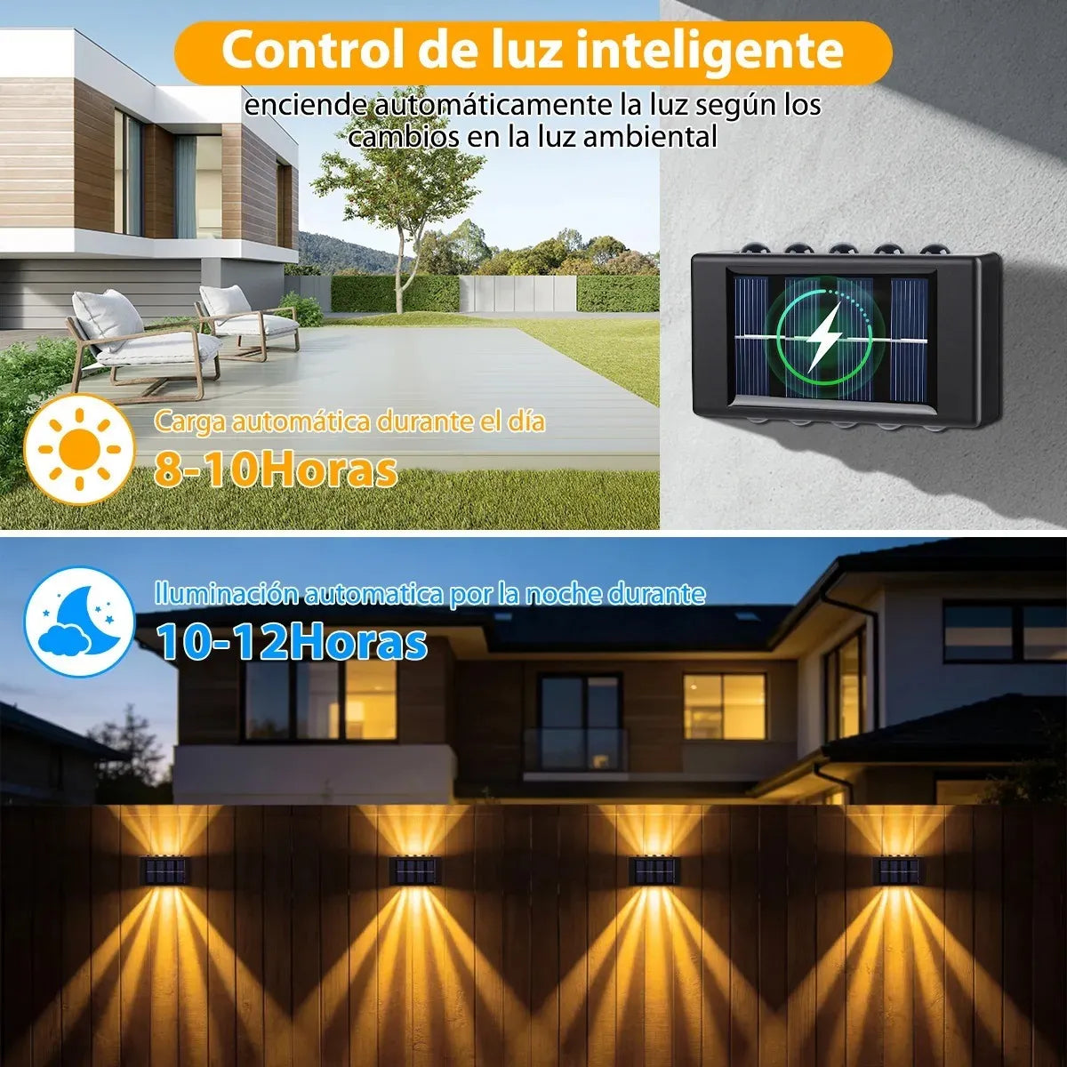 KIT 4 LUCES SOLARES LED EXTERIOR PARA JARDÍN /ESCALERAS/MUROS LUZ CÁLIDA -NEGRO