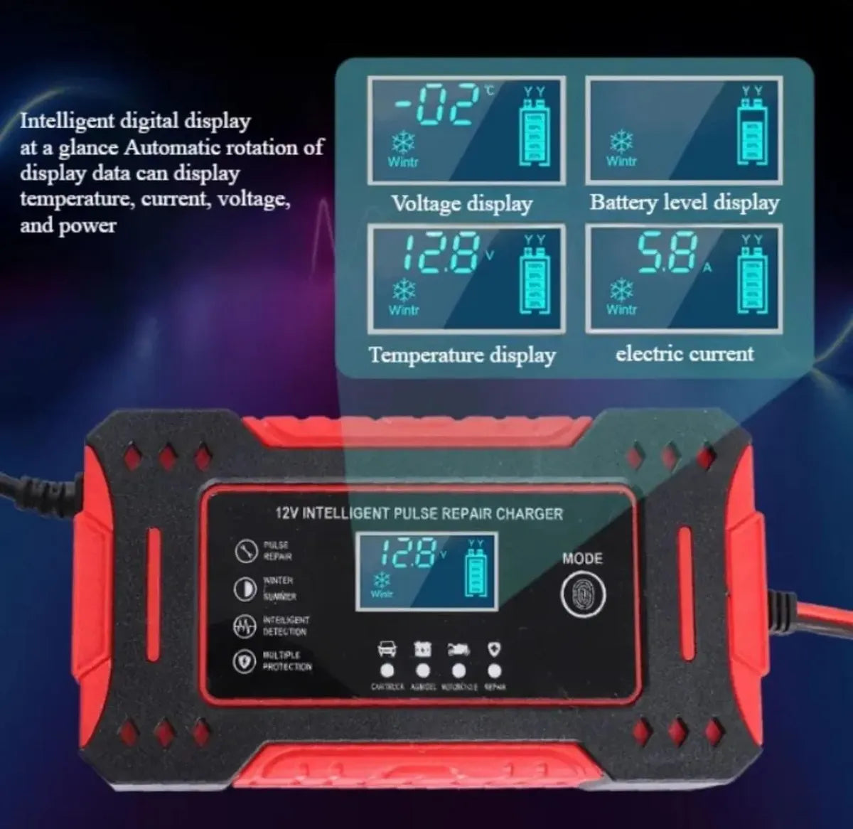 CARGADOR DE BATERÍA INTELIGENTE 12V AUTO/MOTO
