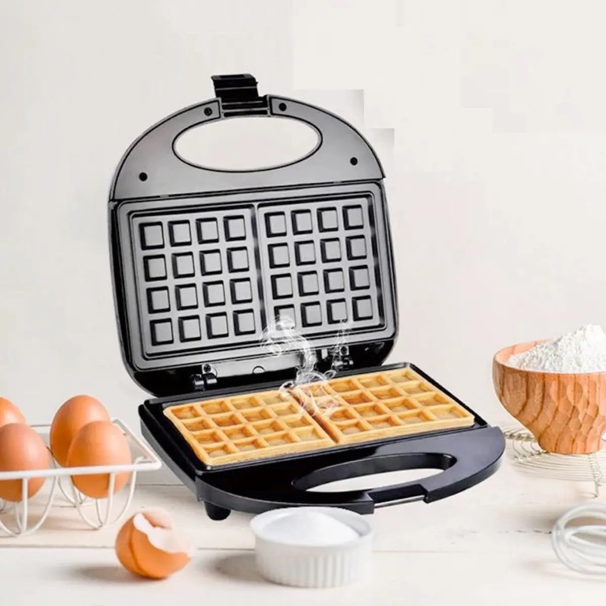 WAFFLERA ELÉCTRICA HAEGER HG-242 ANTIADHERENTE COLOR NEGRO PARA WAFFLES CASEROS