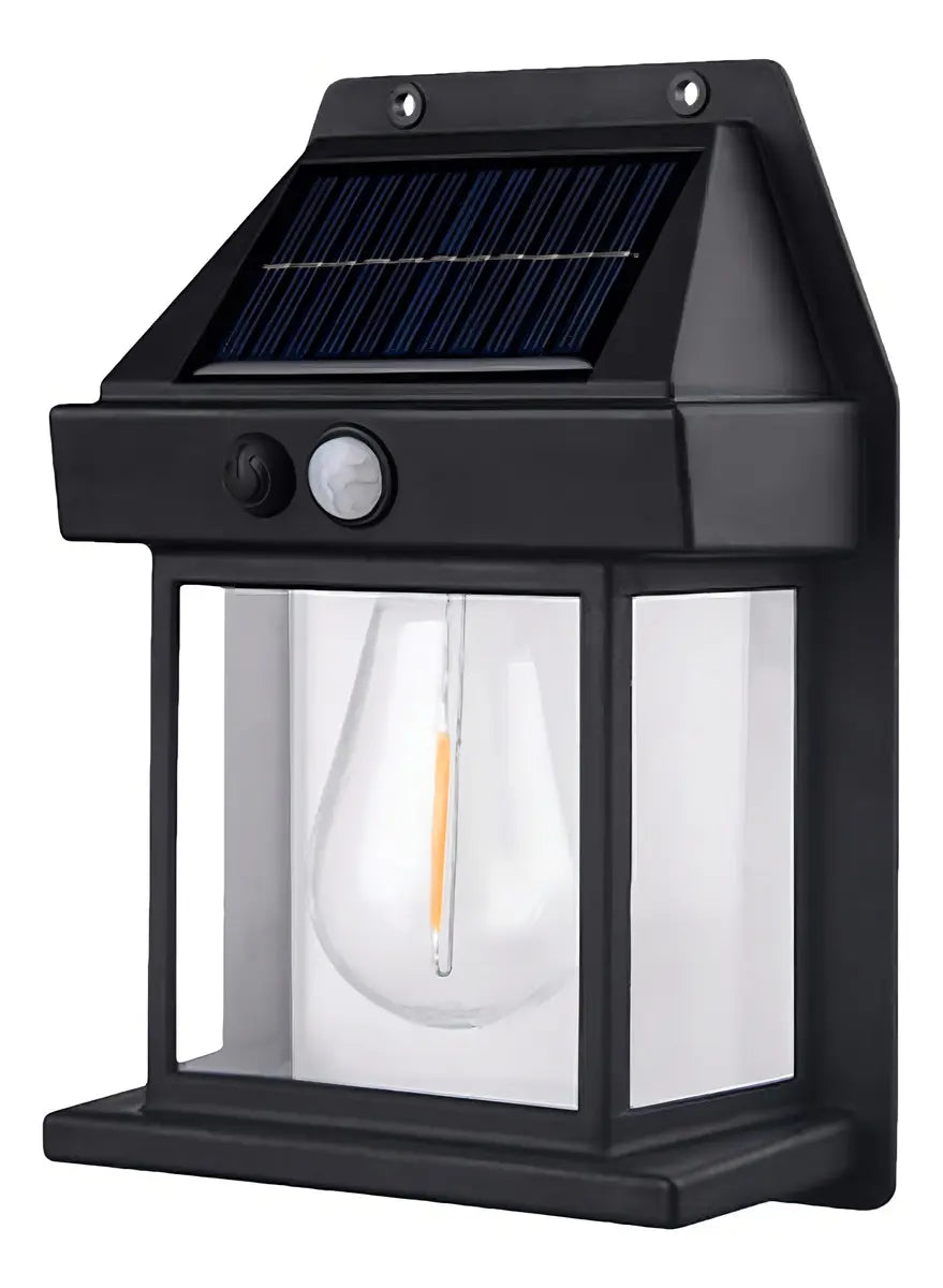 FAROL SOLAR PARED SENSOR MOVIMIENTO LUZ CÁLIDA EXTERIOR NEGRO