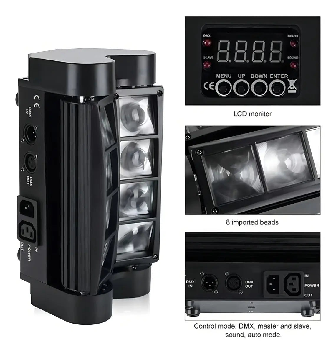 CABEZA MÓVIL LED SPIDER BEAM RGBW DMX 8X3W - LUZ DISCO PROFESIONAL