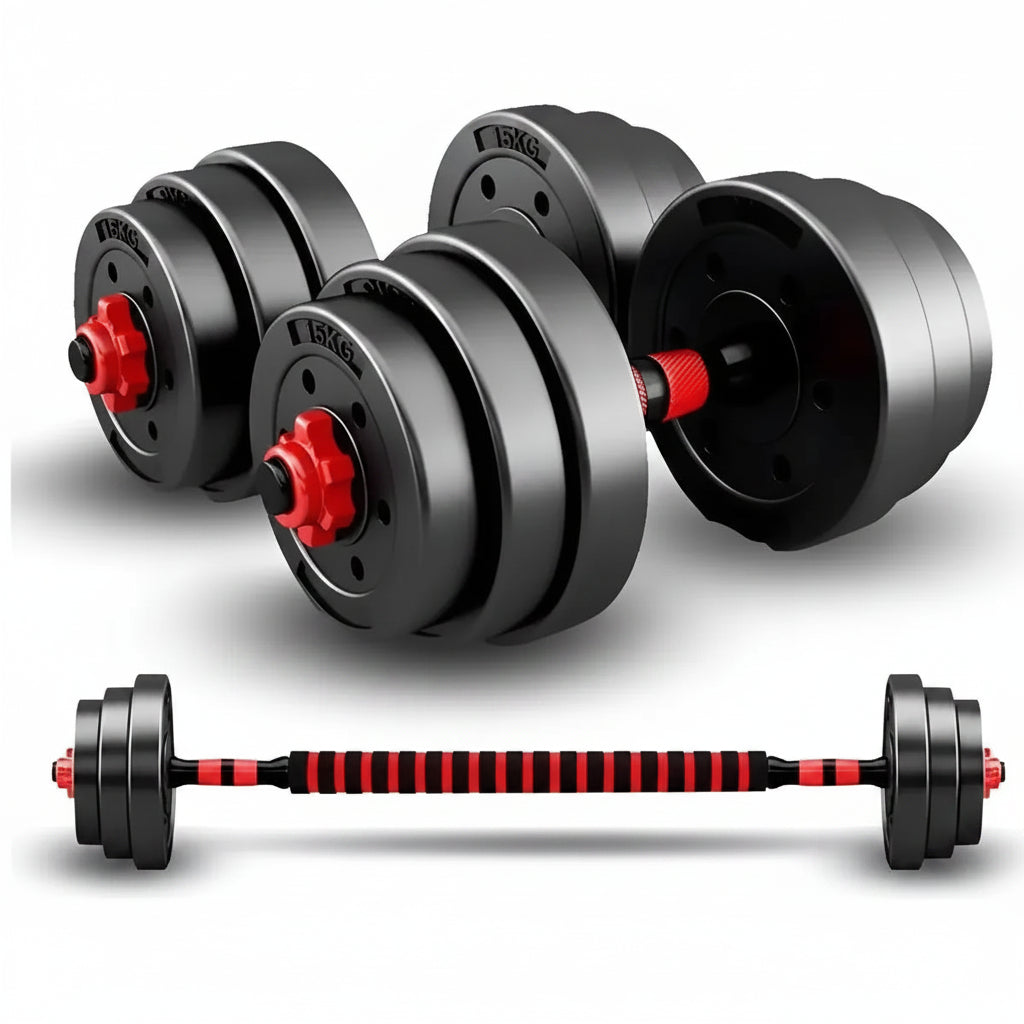 SET DE 2 MANCUERNAS AJUSTABLES 15KG CON BARRA EXTENSORA MULTIFUNCIONAL
