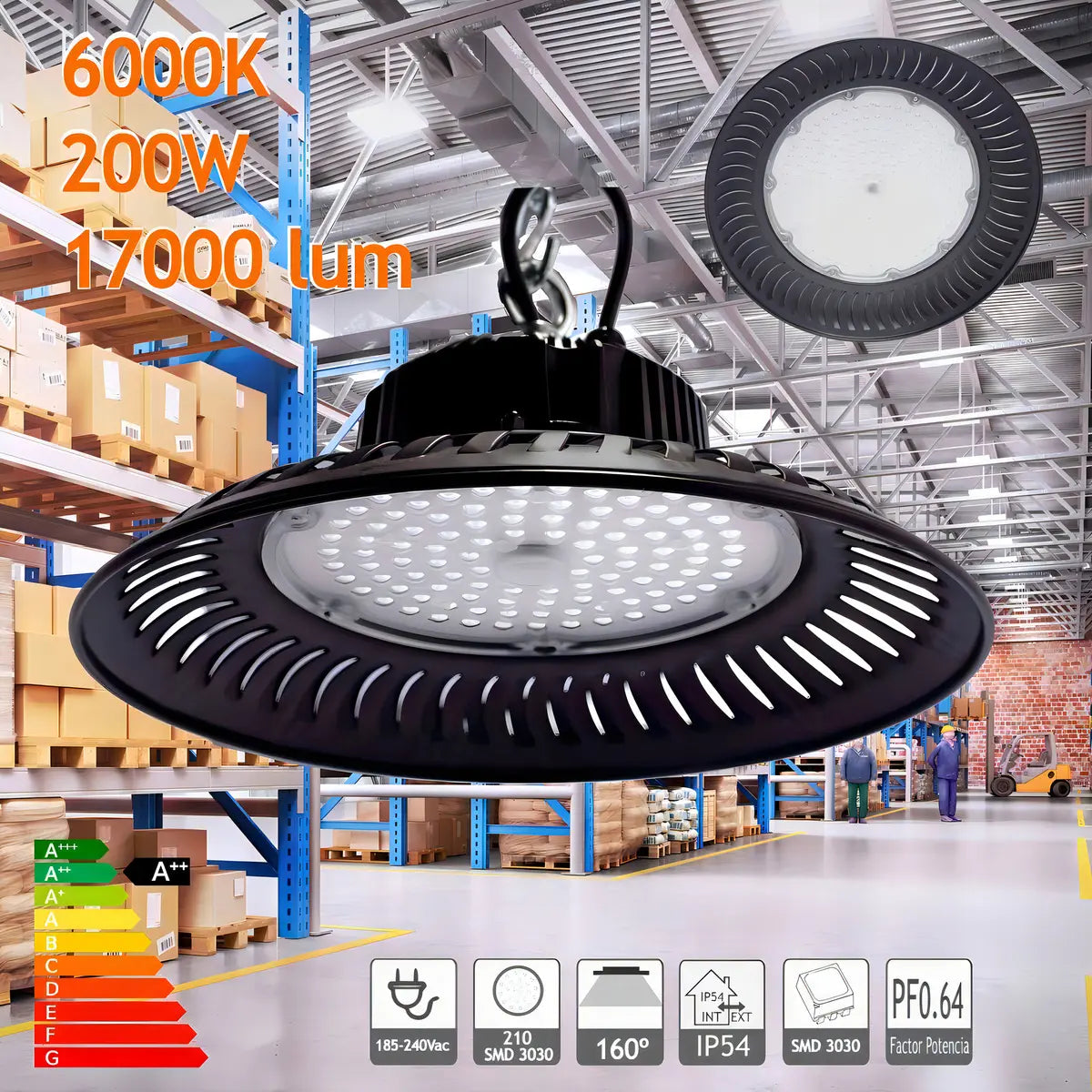 PACK X4 FOCO CAMPANA UFO LED 200W - ILUMINACIÓN POTENTE Y EFICIENTE PARA GRANDES ESPACIOS