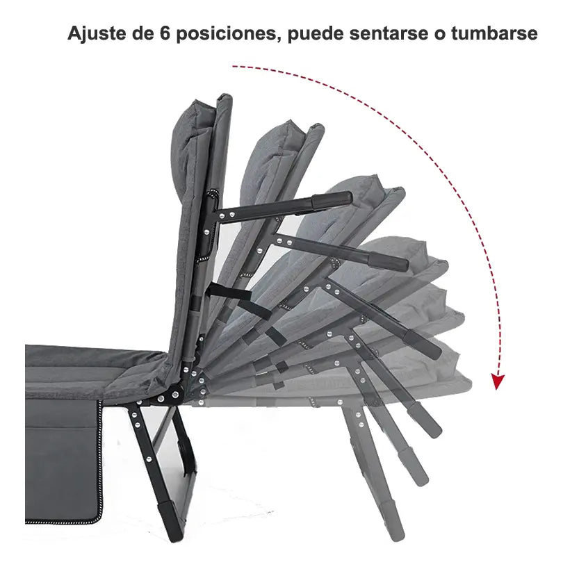 CAMA CATRE OUTDOOR PLEGABLE ACOLCHADO GRIS PORTÁTIL Y RESISTENTE