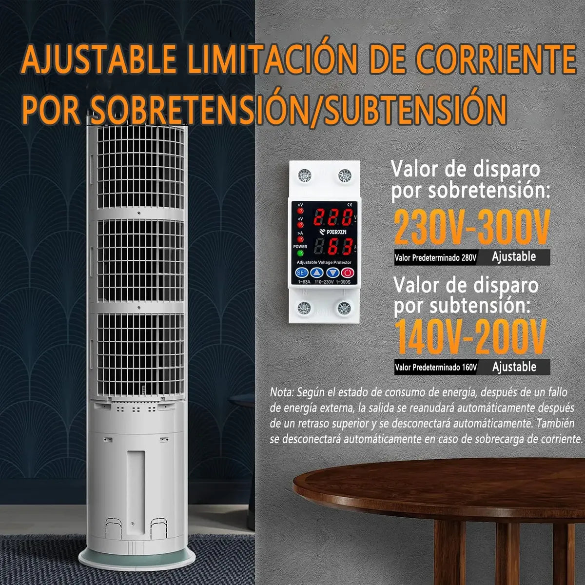 PROTECTOR SOBRE VOLTAJE Y CORRINETE AJUSTABLE 63A 220V
