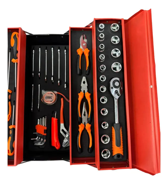 CAJA DE HERRAMIENTAS SET 85 PIEZAS PLEGABLE 5 NIVELES METÁLICA.