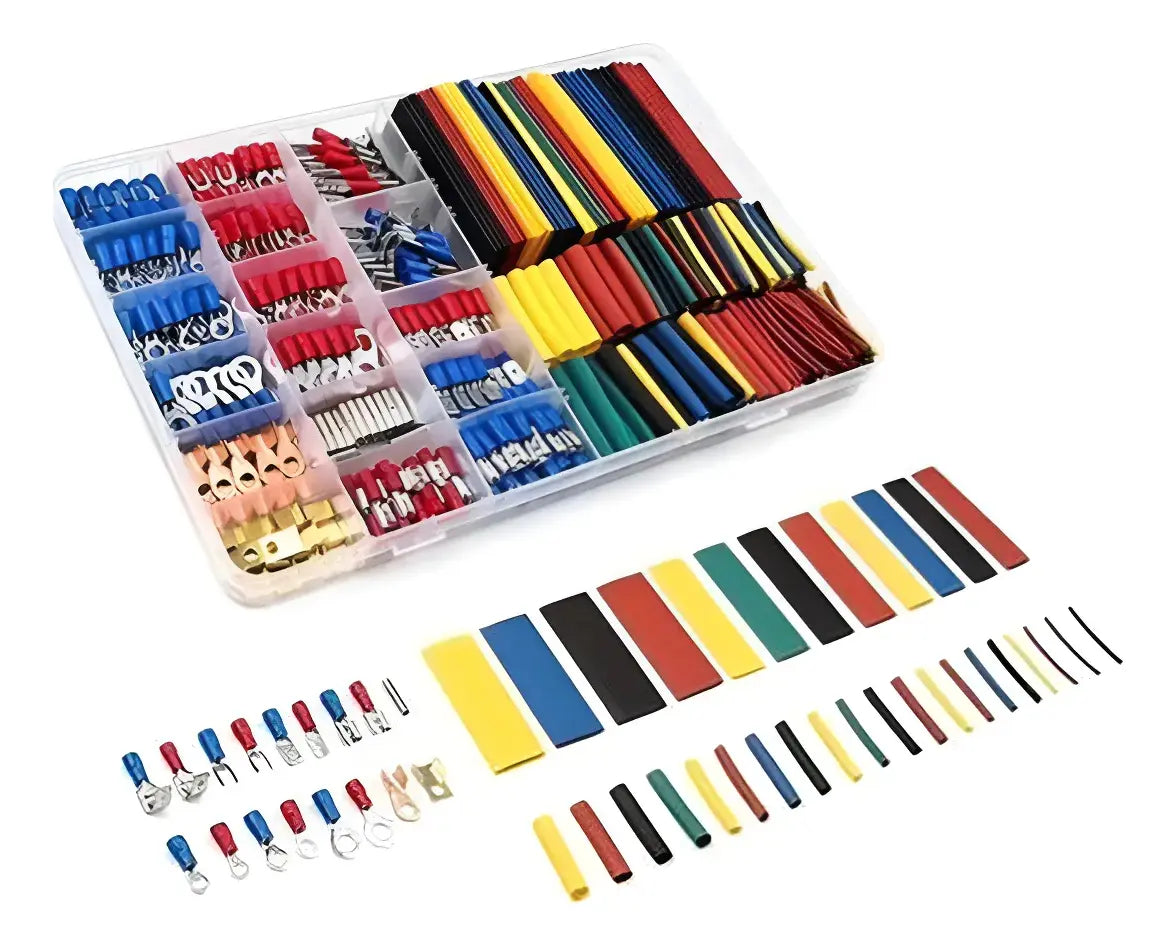 KIT 678 PCS TUBOS TERMOCONTRAÍBLES Y TERMINALES ELÉCTRICOS MULTICOLOR CON CAJA ORGANIZADORA