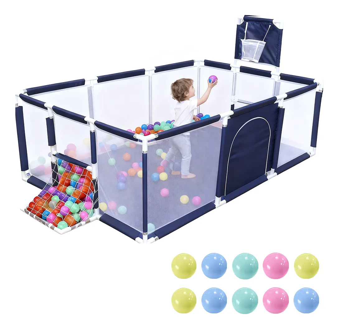 CORRAL SEGURIDAD BEBÉ 180CM MULTIFUNCIONAL CON ARO BASKETBALL Y ARCO FÚTBOL
