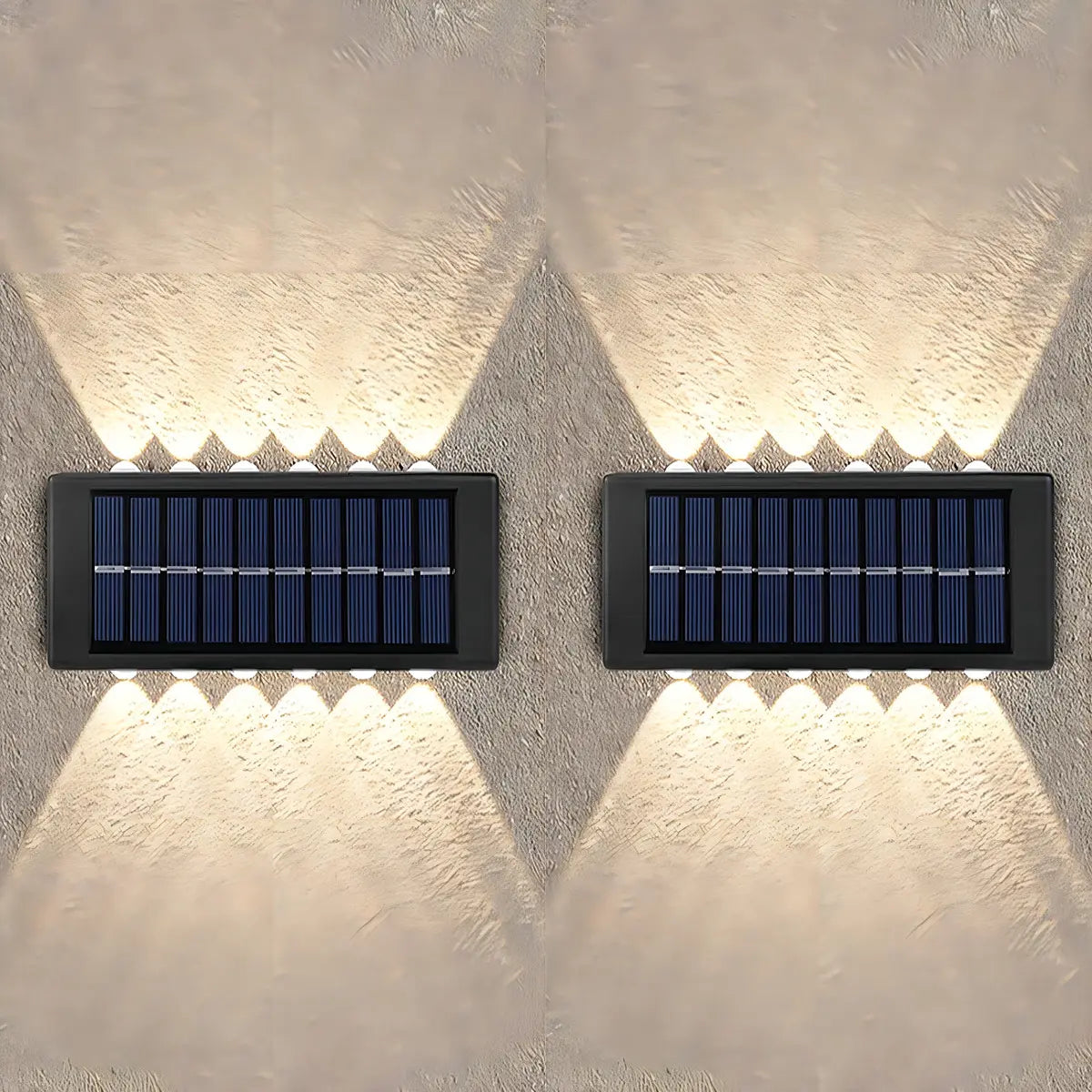 PACK X2 APLIQUES SOLARES DE MURO 12 LED LUZ CÁLIDA -NEGRO