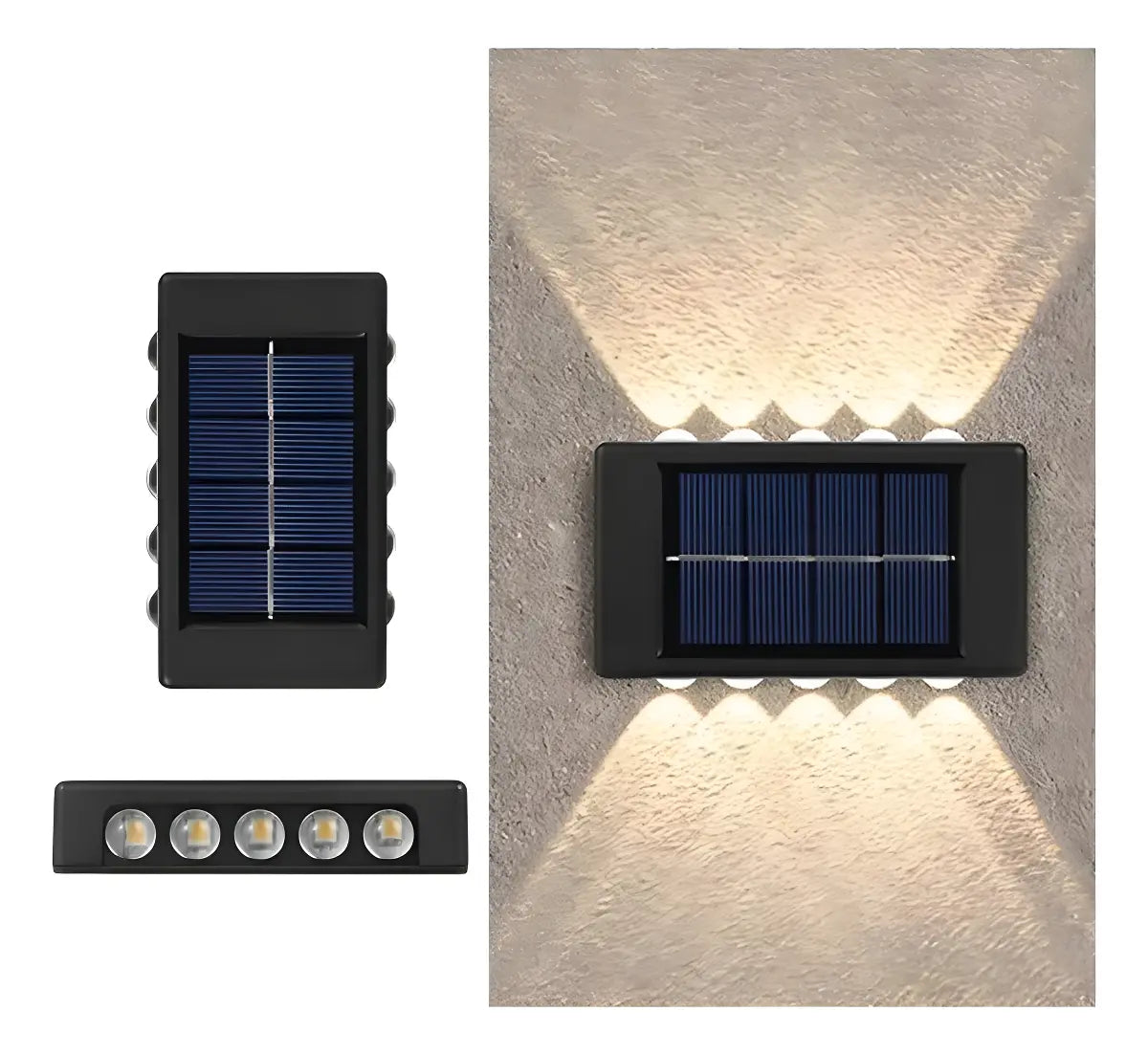 KIT 4 LUCES SOLARES LED EXTERIOR PARA JARDÍN /ESCALERAS/MUROS LUZ CÁLIDA -NEGRO