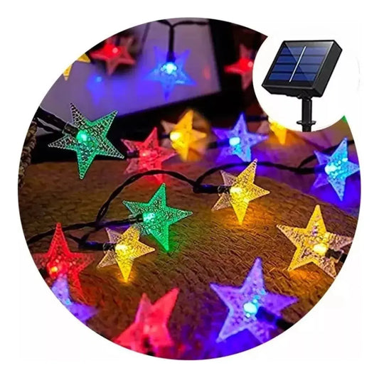 GUIRNALDA SOLAR LED ESTRELLAS MULTICOLOR 6.5 METROS - 30 LED CON 8 FUNCIONES