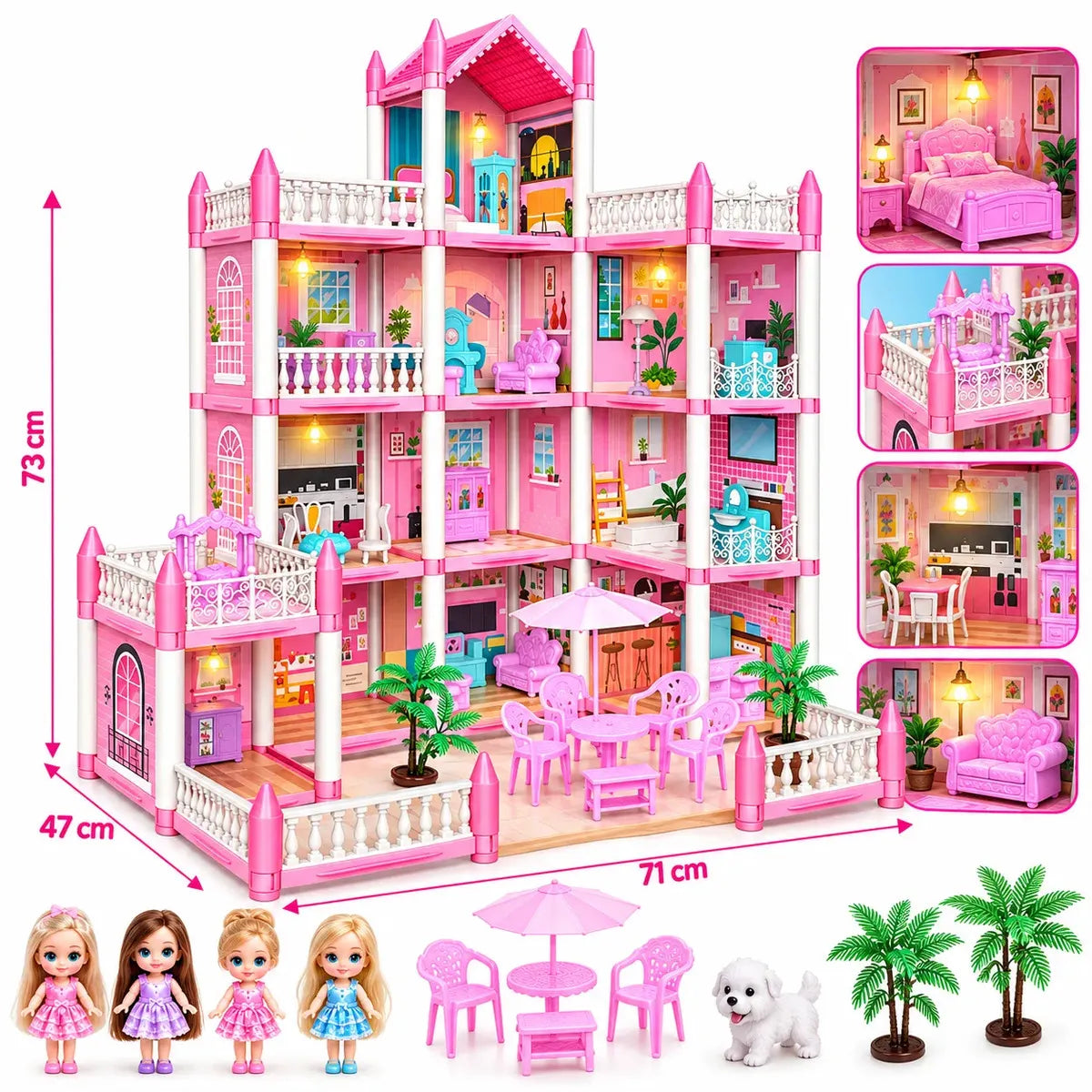CASA DE MUÑECAS INFANTIL 60X53X52 CM CON MUEBLES- ROSADO