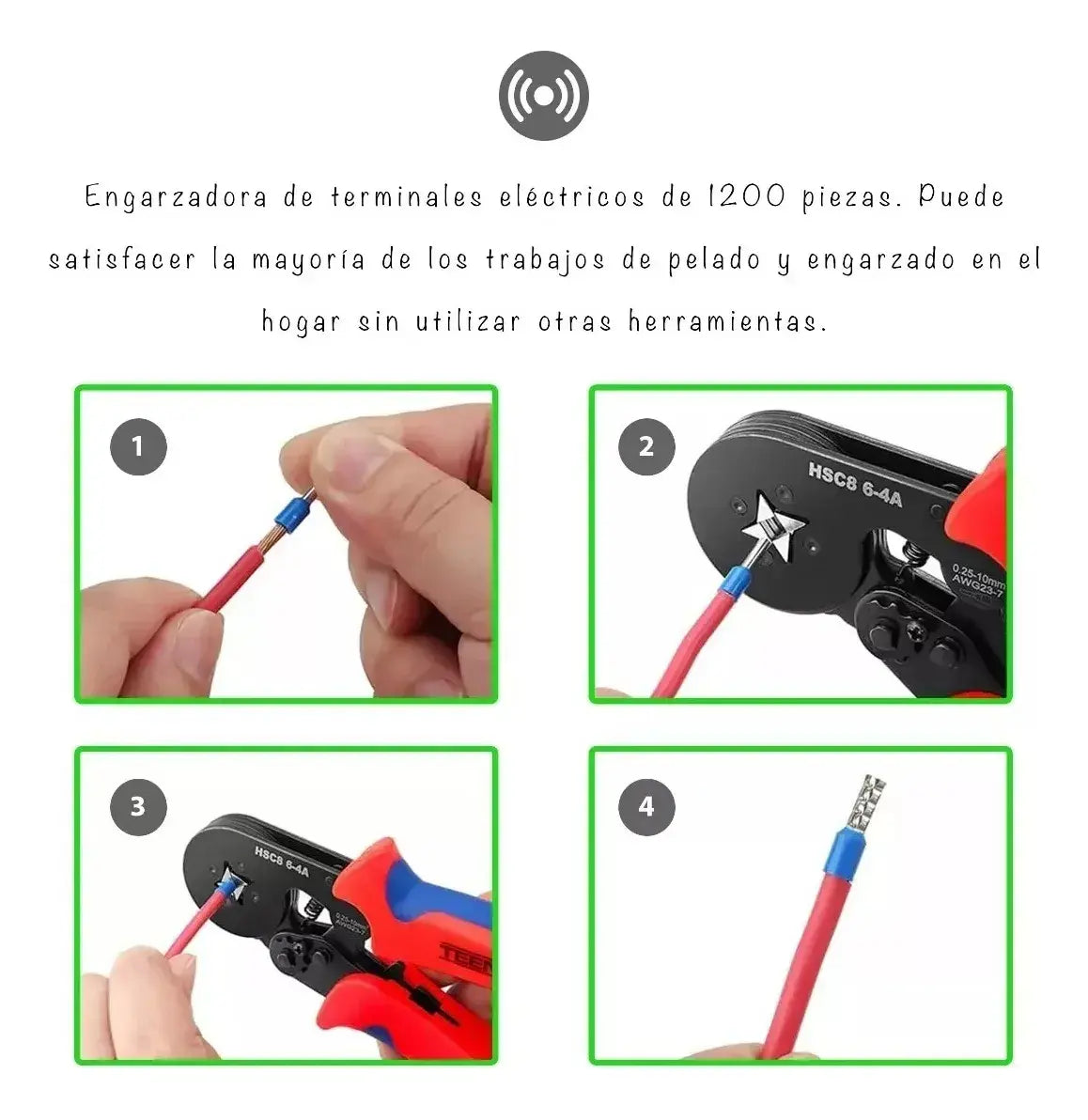 CRIMPADORA ALICATE PRENSA PELACABLE + KIT 1200 TERMINALES
