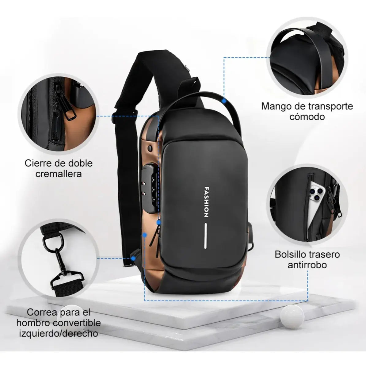BOLSO BANANO CRUZADO ANTIRROBO IMPERMEABLE MULTIFUNCIONAL