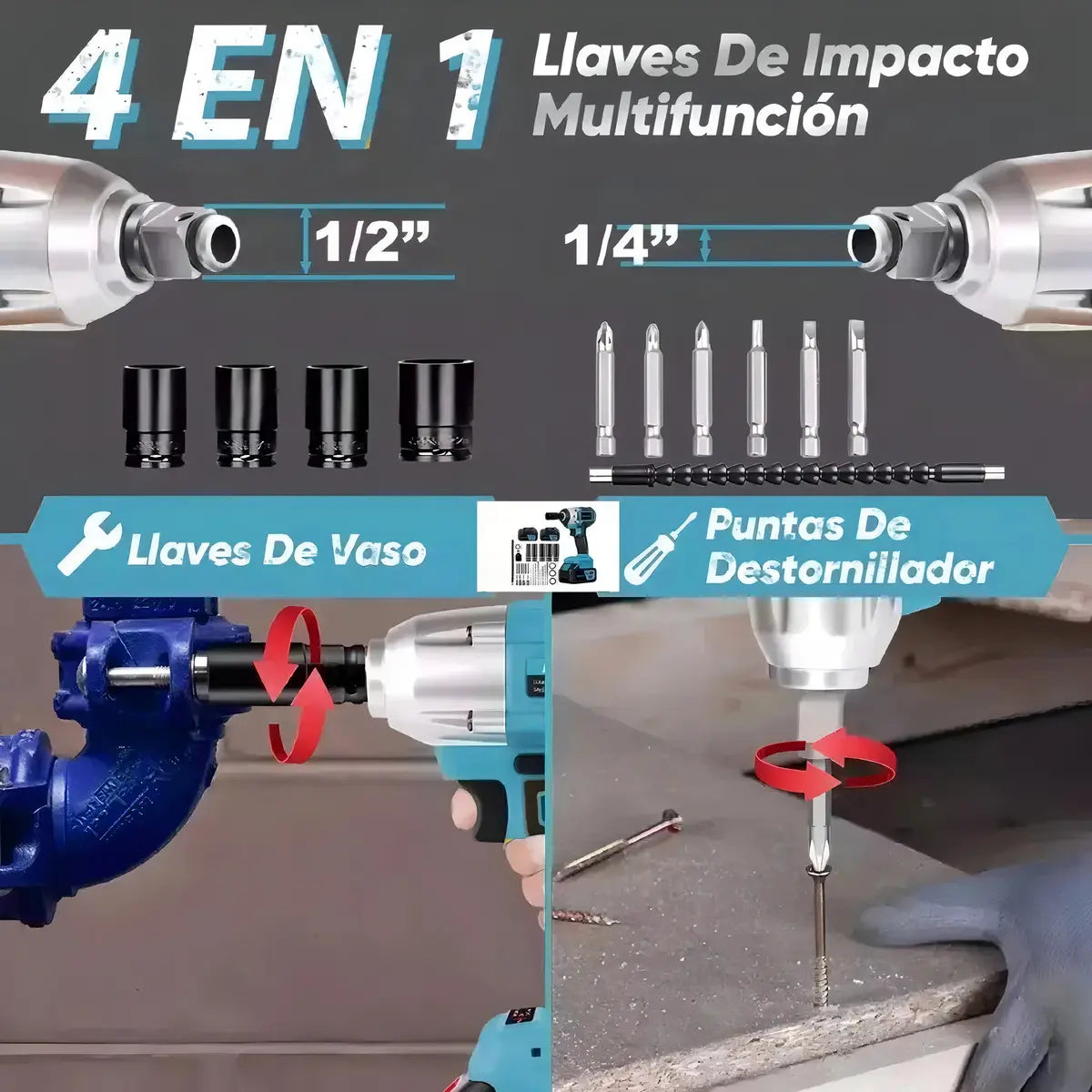 LLAVE DE IMPACTO INALÁMBRICA ALTA POTENCIA 88VF + 2 BATERÍAS